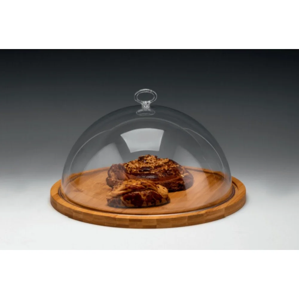 Ahşap Altlı Pc Kapaklı Fanus Ø 36 cm  H 19 cm Şeffaf