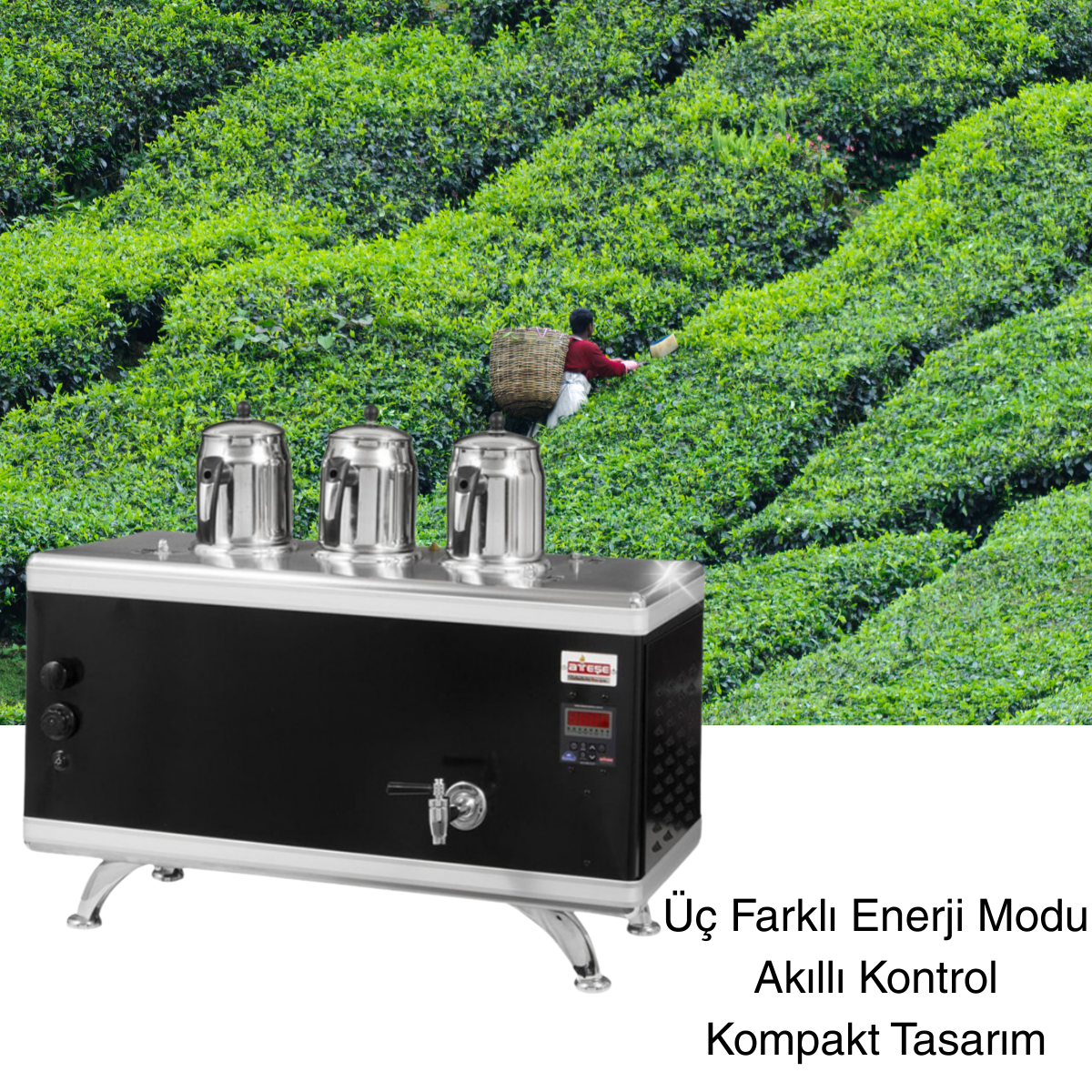 Compact Titanium Gaz & Elektrikli Statik Çay Makinesi 3 Demlikli