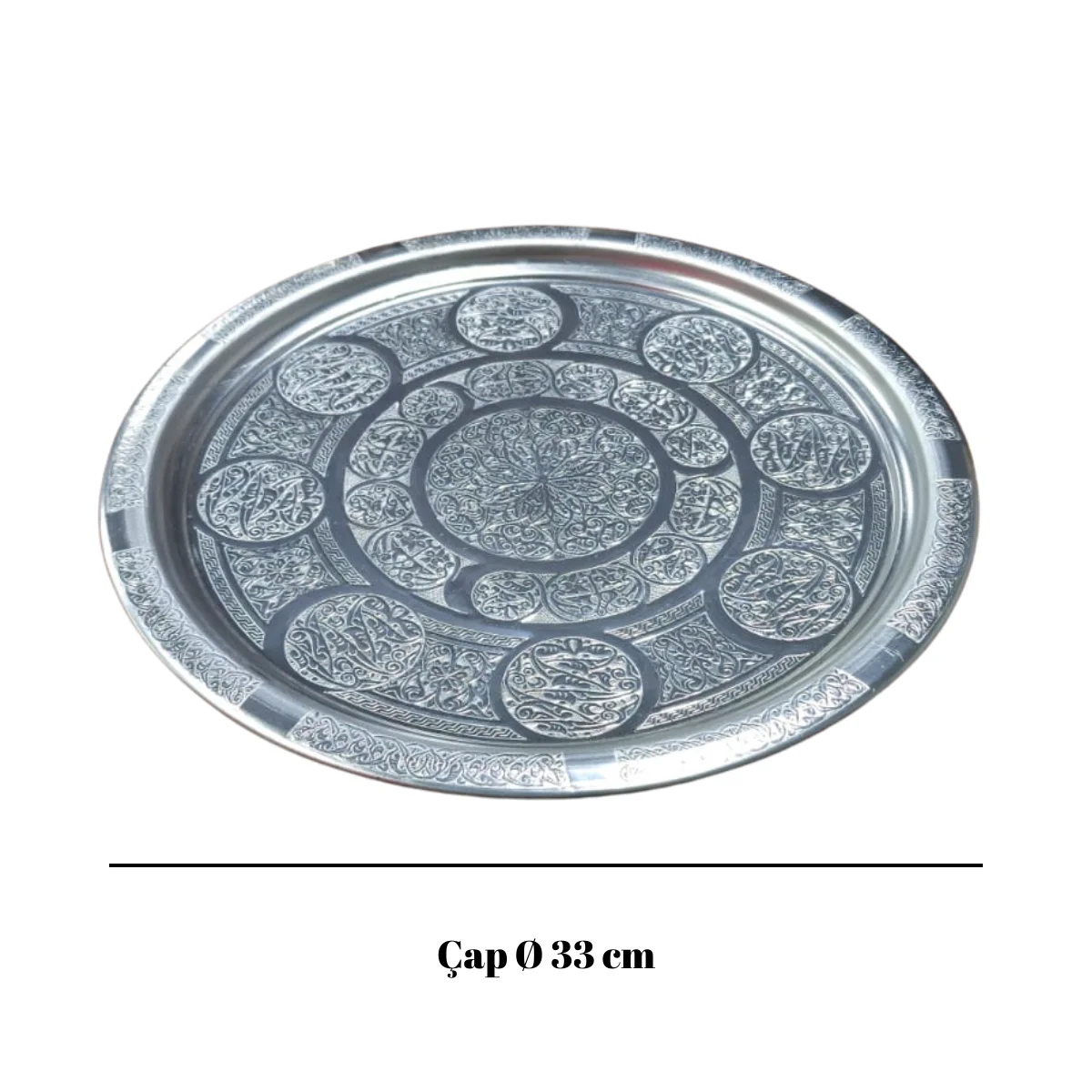 Desenli Servis Tepsi Krom 20 Cm