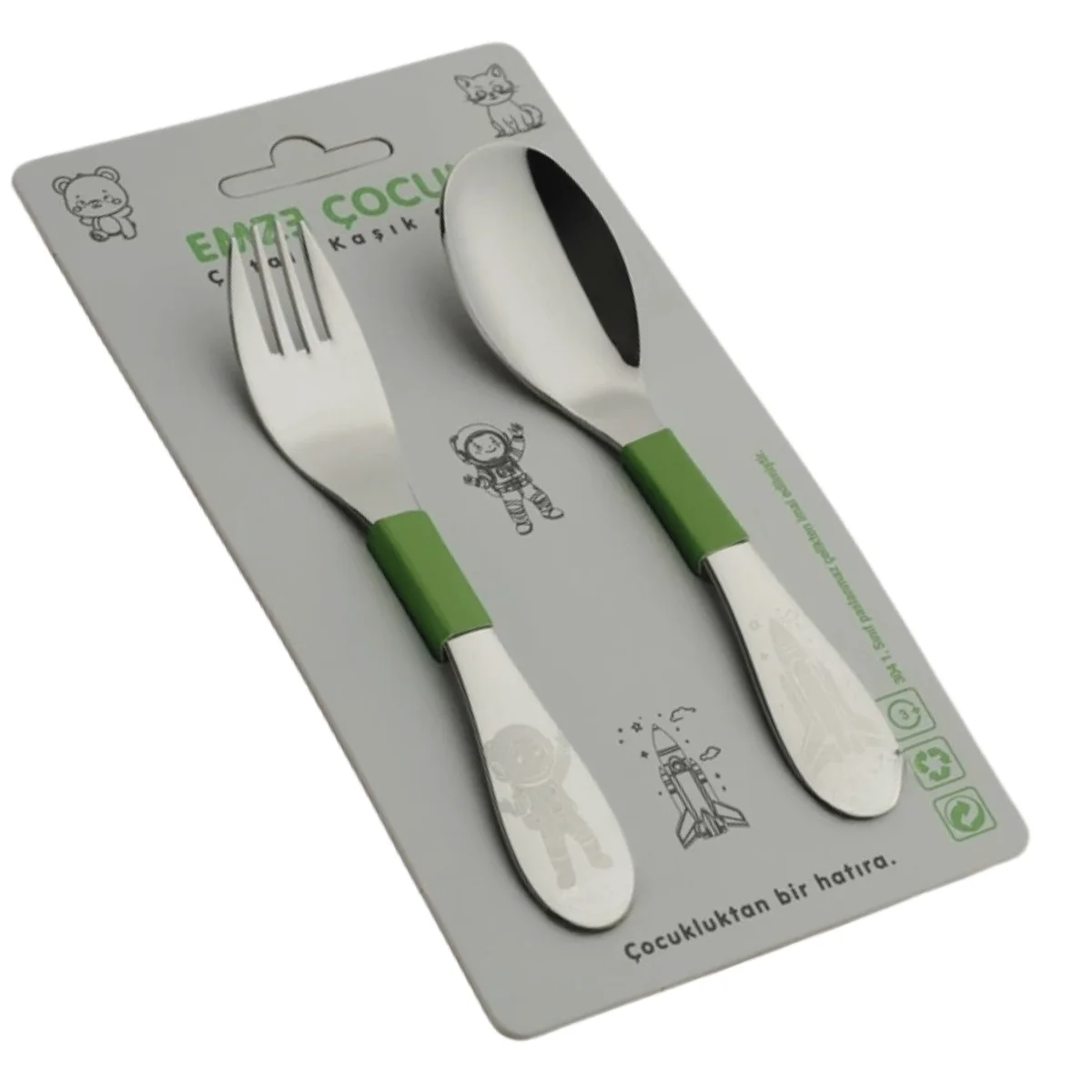 Emze 2'li Mama Çatal Kaşık Astronot Mekik Desenli