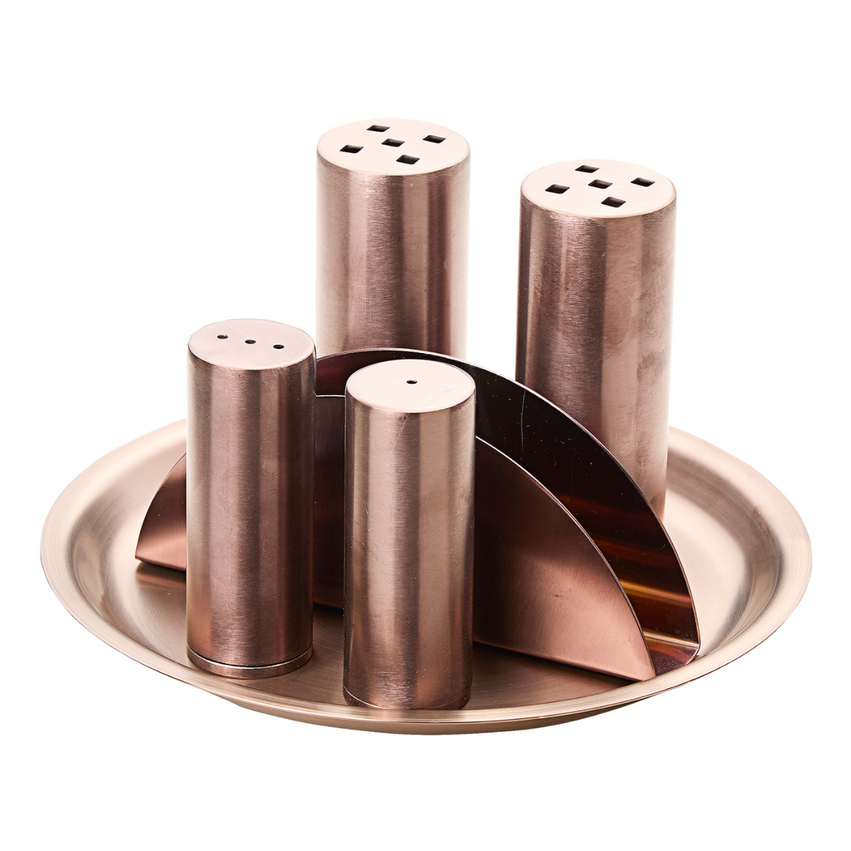 Groovy GRV-342-BAKIR 6’lı Yuvarlak Tuzluk Baharat & Peçetelik Takımı – Bakır Renk