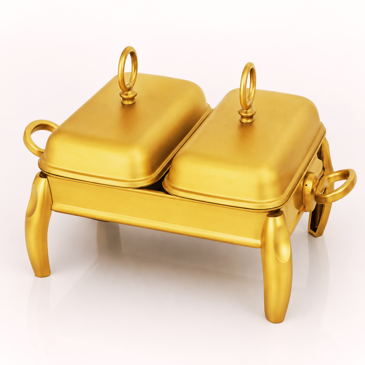 Güren 101000202 Mum Isıtıcılı 2 Bölme Dikdörtgen Servis Seti 2x1,5 Lt Mat Gold
