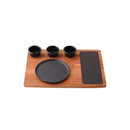 Lava 17 cm Yuvarlak Servis Tabak ve Döküm Plaka Ahşap Altlıklı ( LV HRC 023 AS 557 )