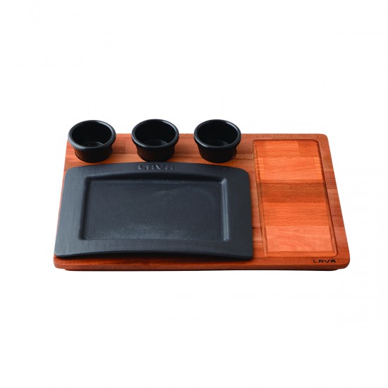 Lava Dikdörtgen 18*27 cm Servis Tabağı Ahşap Altlıklı ( LV HRC 010 AS 550 ) Siyah