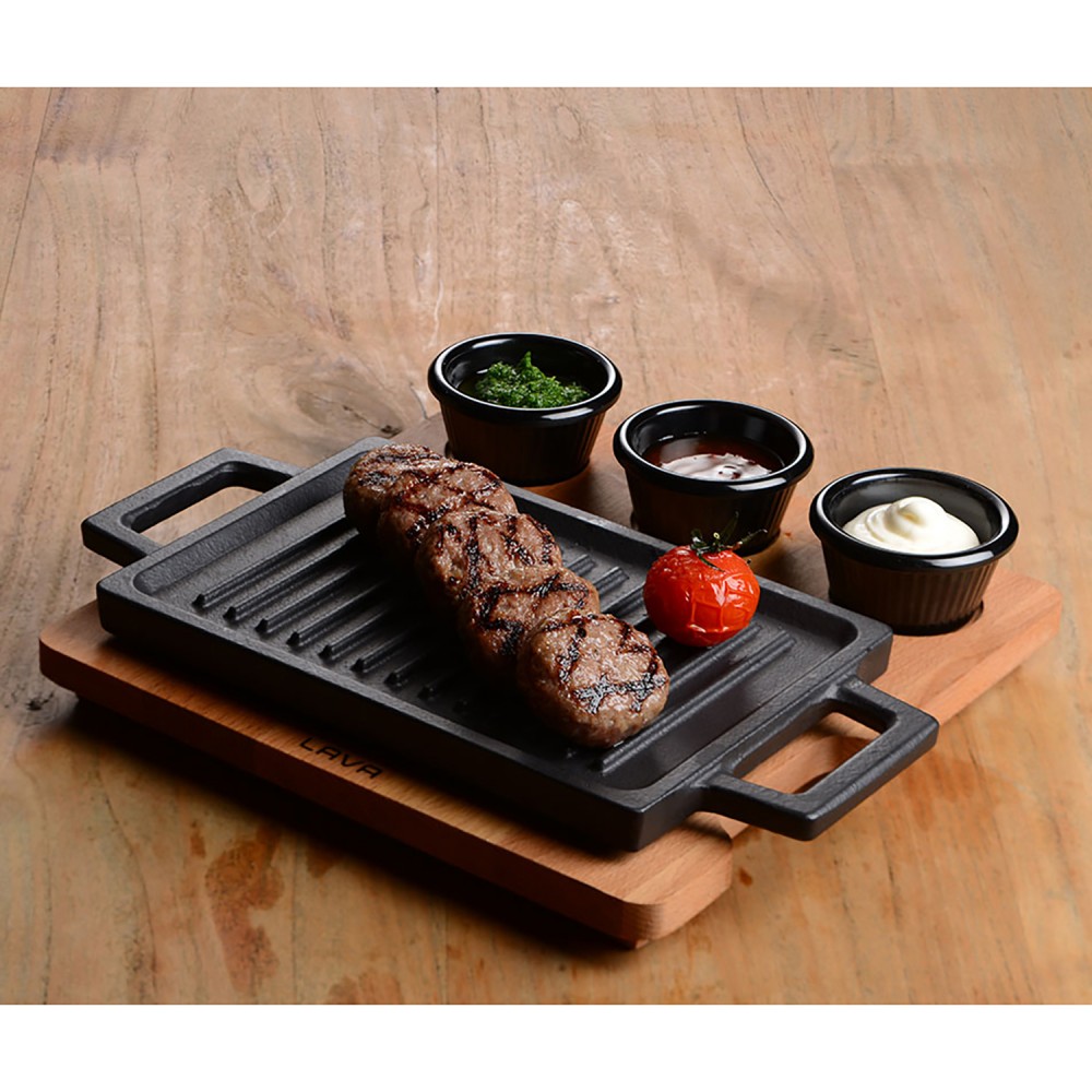 Lava Döküm Dikdörtgen Çift Yön Izgara ve Düz Yüzey Hot Plate Kayın Servis Ahşabı 22x15cm ( LV ECO HP 2215 T13 K4-2 ) Lava Döküm Dikdörtgen Çift Yön Izgara ve Düz Yüzey Hot Plate Kayın Servis Ahşabı 22x15cm ( LV ECO HP 2215 T13 K4-2 )