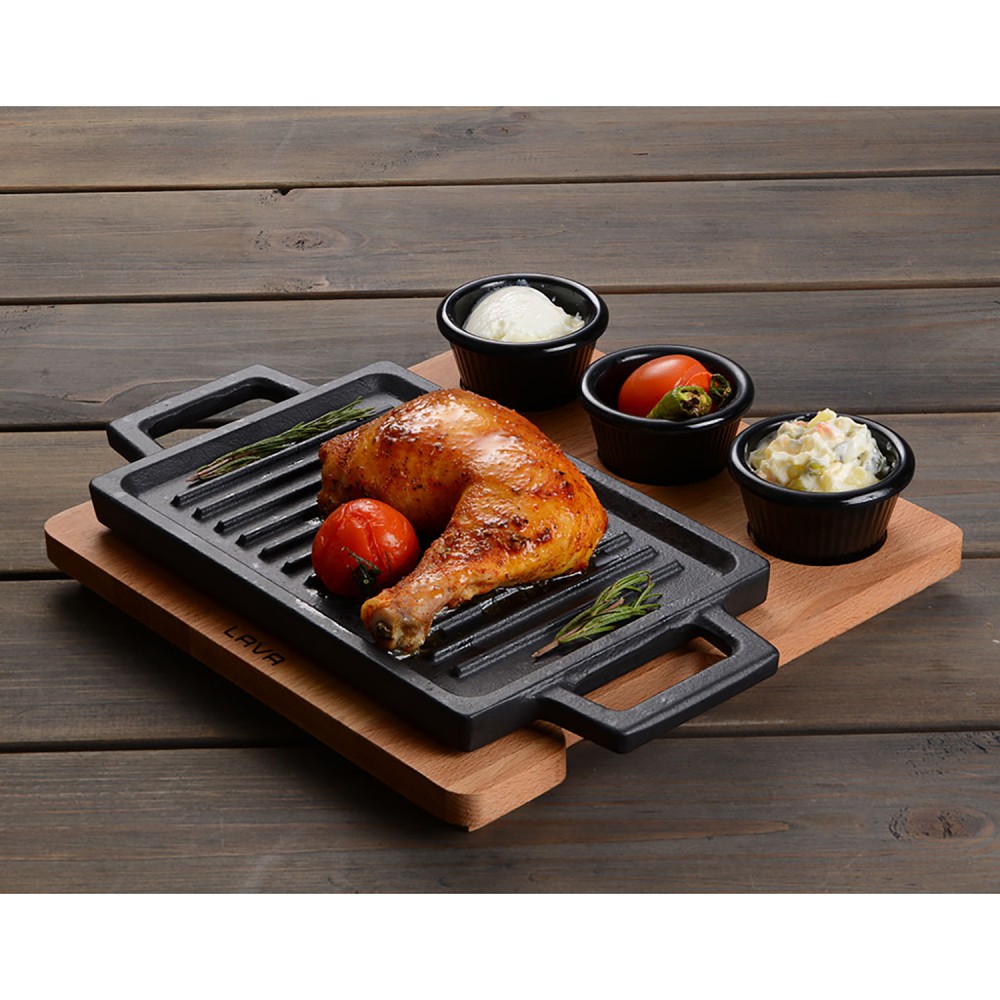 Lava Döküm Dikdörtgen Çift Yön Izgara ve Düz Yüzey Hot Plate Kayın Servis Ahşabı 22x15cm ( LV ECO HP 2215 T13 K4-2 ) Lava Döküm Dikdörtgen Çift Yön Izgara ve Düz Yüzey Hot Plate Kayın Servis Ahşabı 22x15cm ( LV ECO HP 2215 T13 K4-2 )