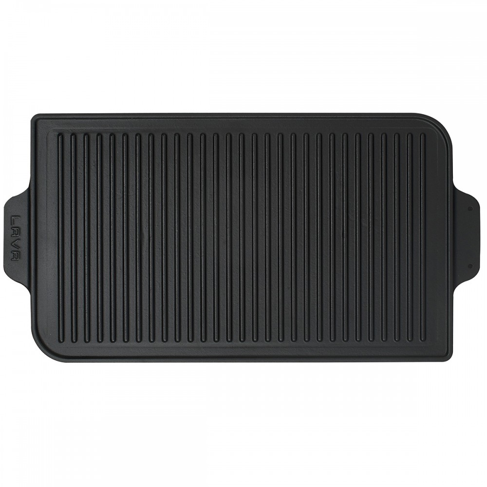 Lava Döküm Dikdörtgen Izgara Çift Yön Hot Plate Döküm Demir Yekpare Çift Kulplu 26x47cm. ( LV ECO GT 2647 T6 ) Siyah