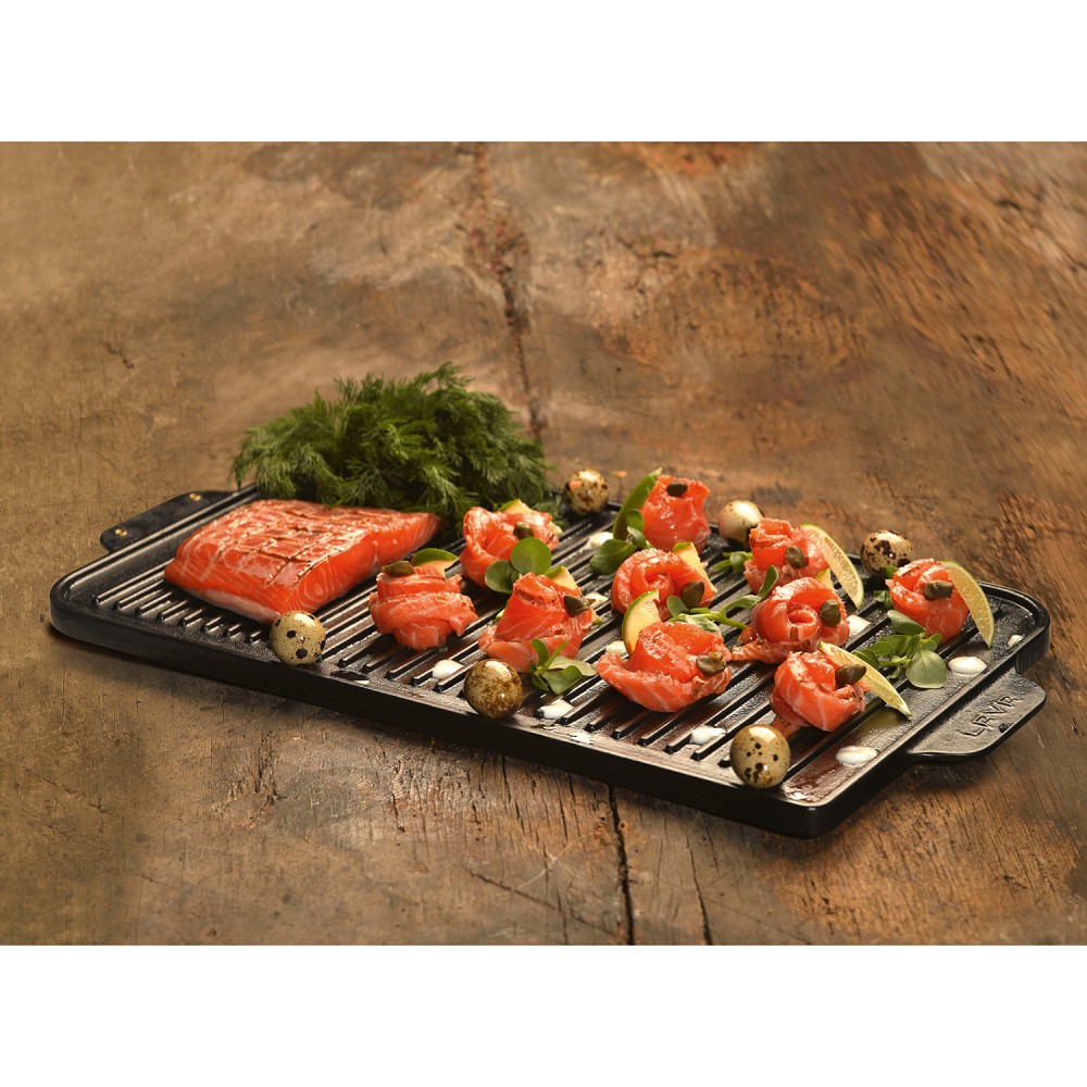 Lava Döküm Dikdörtgen Izgara Çift Yön Hot Plate Döküm Demir Yekpare Çift Kulplu 26x47cm. ( LV ECO GT 2647 T6 ) Siyah