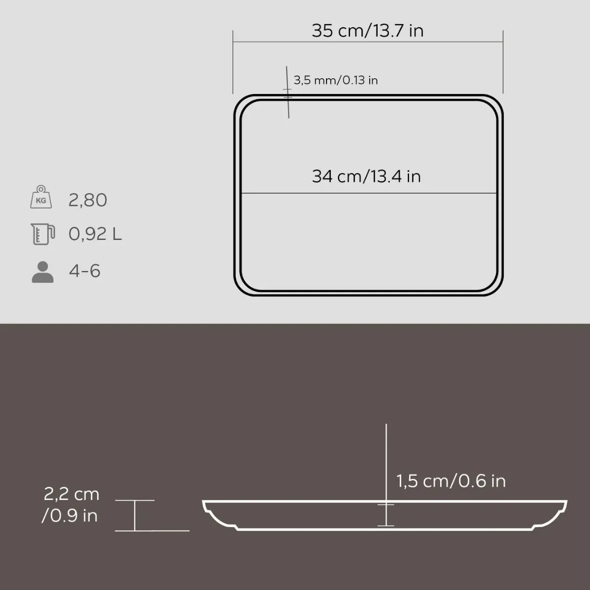 Lava Döküm Dikdörtgen Servis Tabağı 34*25 cm