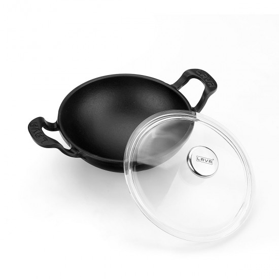 YEKPARE KULPLU 16 CM YUVARLAK WOK TAVA CAM KAPAK Kırmızı