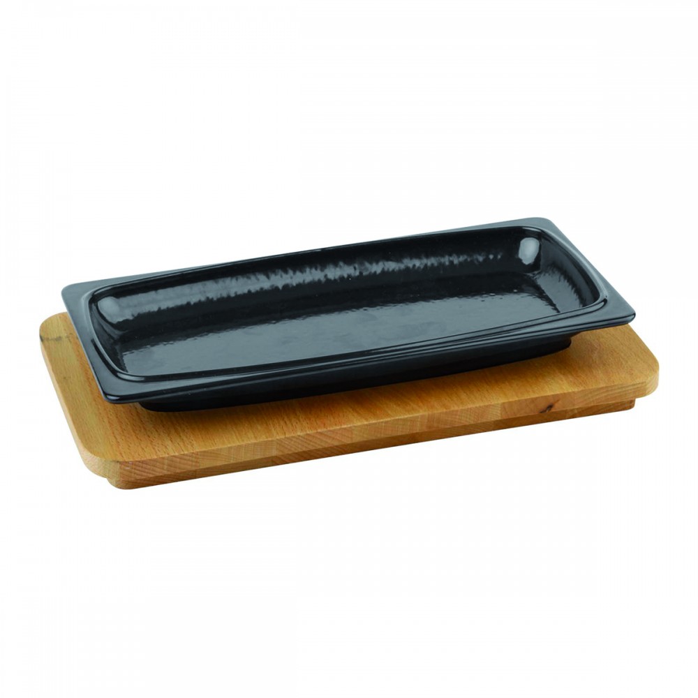 Lava Döküm Servis Tabağı ve Ahşap Altlık. Siyah Renk. 30x15cm. ( LV ECO ST 3015 K4 ) Lava Döküm Servis Tabağı ve Ahşap Altlık. Siyah Renk. 30x15cm. ( LV ECO ST 3015 K4 )