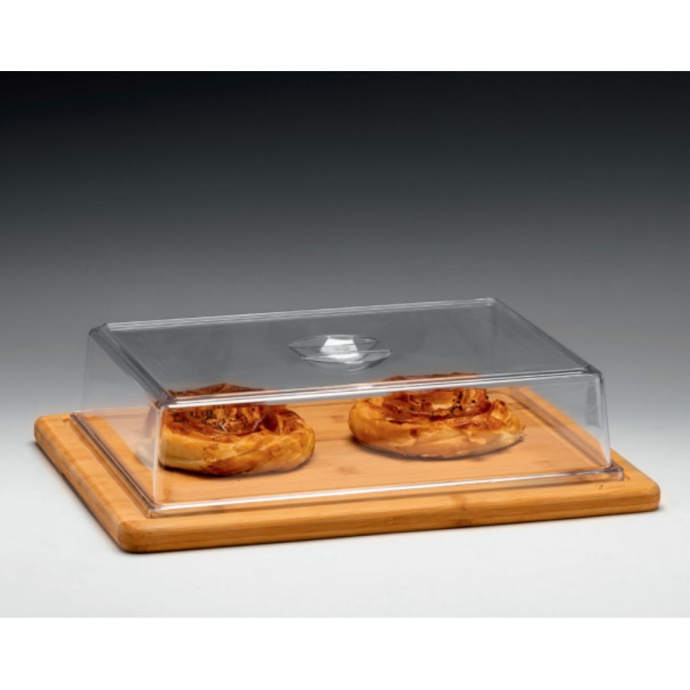 Polycarbonat Kapaklı Muhafaza kabı / Bambu altlı 30 X 40 X H: 10 CM ZCP 819