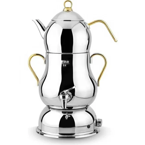 Şahmeran Elektrikli Semaver Altın Kulplu Çelik Gövde Şahmeran Elektrikli Semaver Altın Kulplu Çelik Gövde