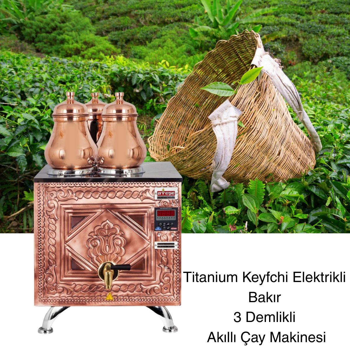 Titanium Keyfchi Elektrikli Bakır Çay Makinesi 3 Demlikli
