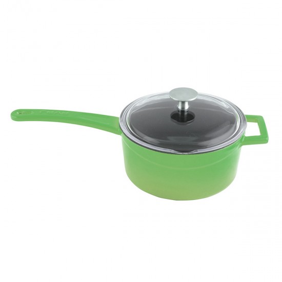 Lava Döküm Ø 16 cm Yuvarlak Sos Tenceresi Cam kapaklı, Metal Saplı. Glaze Serisi ( LV Y SOS 16 K3 ) Yeşil