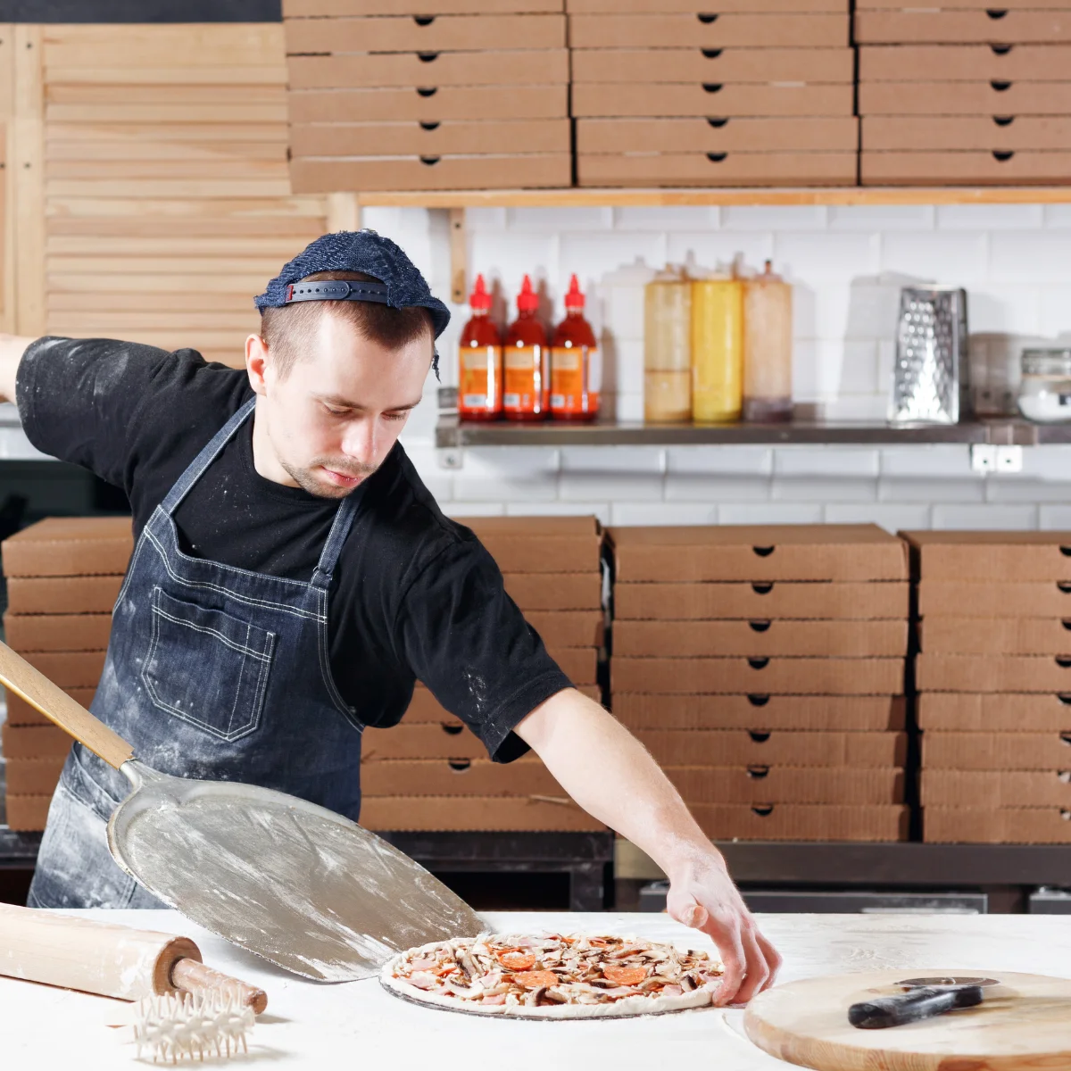 Alüminyum Pizza Küreği Kısa Ahşap Sap 35*40 cm