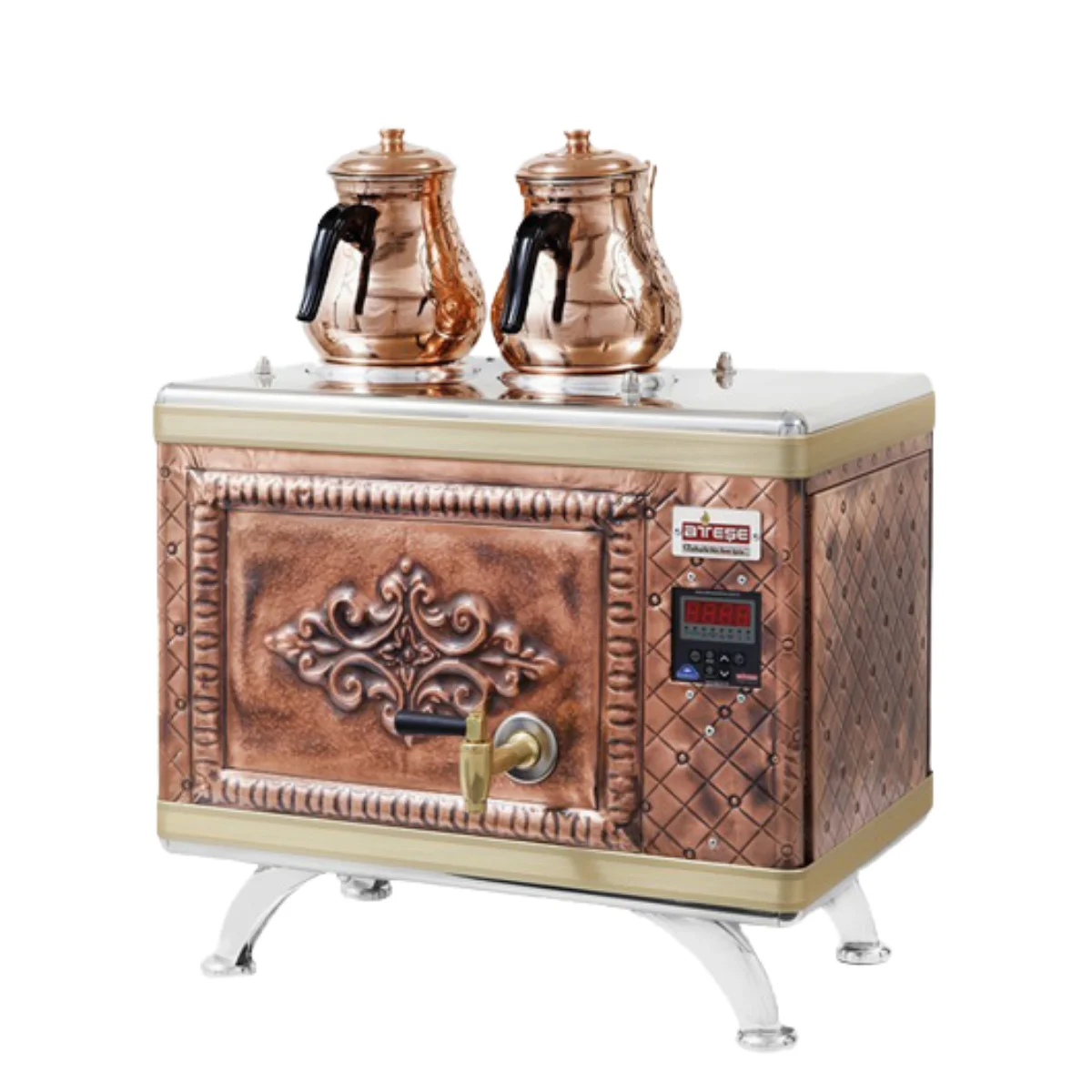Compact Titanium Gaz & Elektrikli Bakır Çay Makinesi 2 Demlikli
