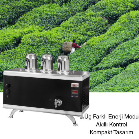 Compact Titanium Gaz & Elektrikli Statik Çay Makinesi 3 Demlikli