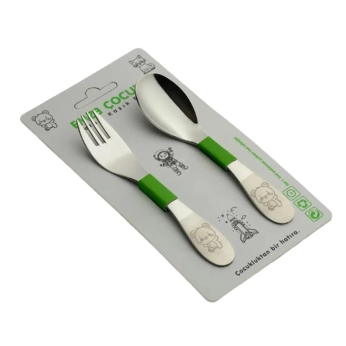 Emze 2'li Mama Çatal Kaşık Ayıcık Desenli
