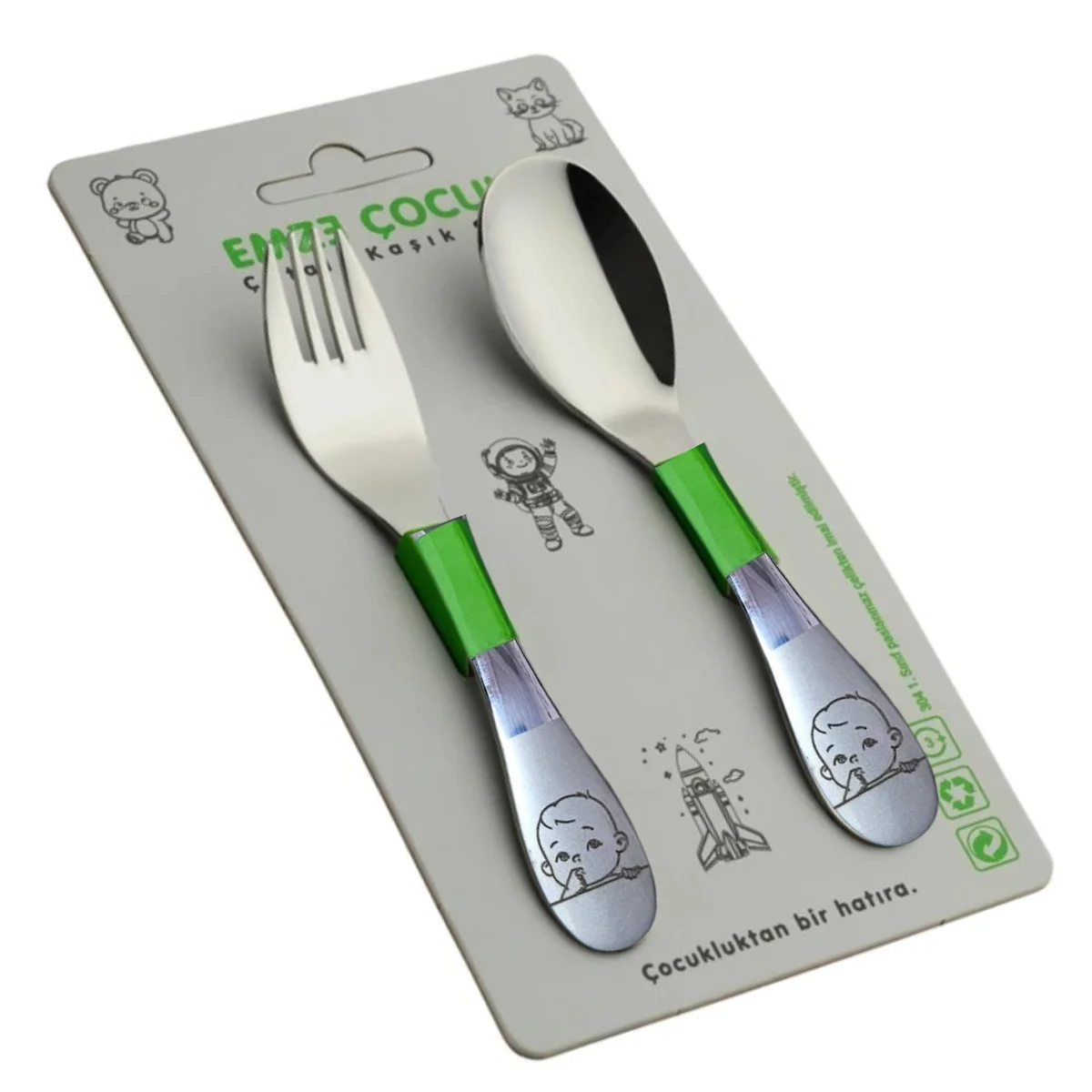 Emze 2'li Mama Çatal Kaşık Çocuk Desenli