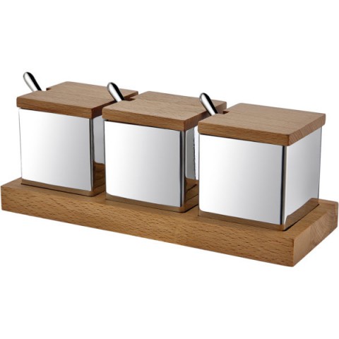 Groovy 3lü Kare Baharatlık Takımı ,  Ahşap Standlı ( GRV-56 )