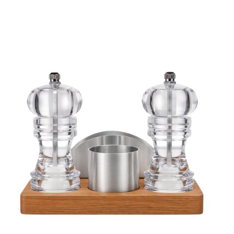 Groovy GRV-346 4’lü Akrilik Menaj Seti Ahşap Standlı 18,5 × 9,5 × 3 Cm