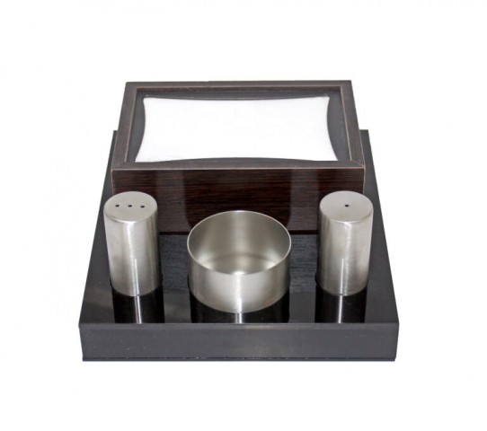 Groovy Pleksi Standlı Peçetelikli Tuzluk Takımı-Çelik