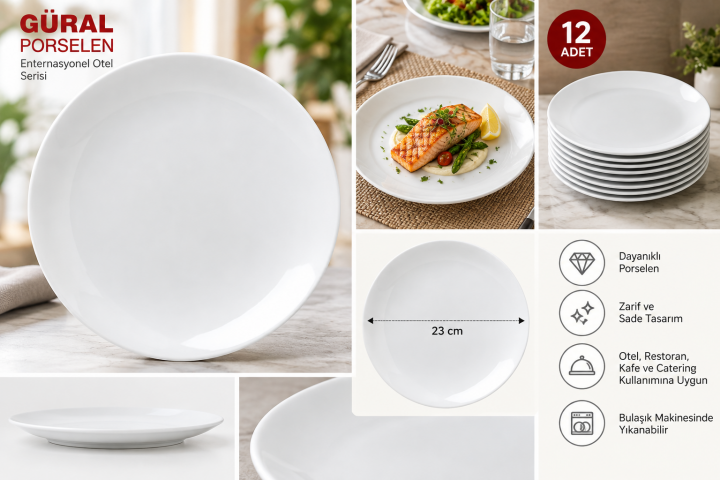 Güral Porselen 23 cm Düz Tabak 12'li - EO23DU00