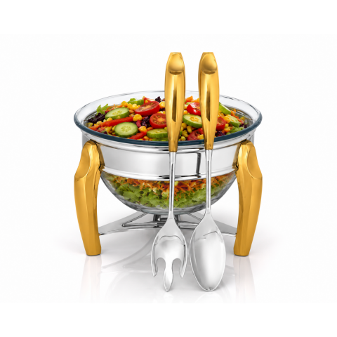 Güren 101000195 Salata Servis Seti 3 Lt Silver-Gold