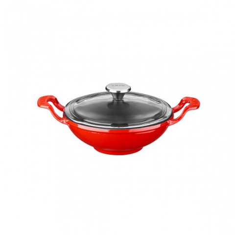 YEKPARE KULPLU 16 CM YUVARLAK WOK TAVA CAM KAPAK Kırmızı