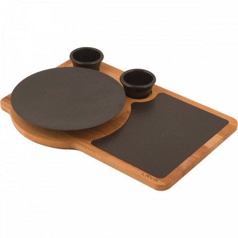 Lava 21 cm Yuvarlak Tabak , Ahşap ve Döküm Servis Plakası ( LV Y TB 21 K444 PR ) Siyah