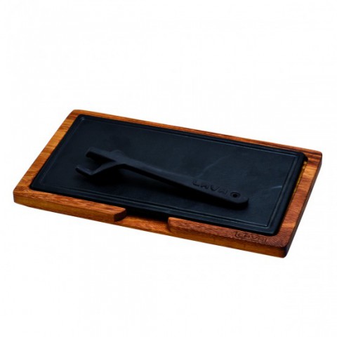 Lava Döküm Ahşap ve Döküm Demir Hot Plate Servis Tahtası. 16x30cm( Iroko) ( LV HRC HP 1630 AS 254 IR )