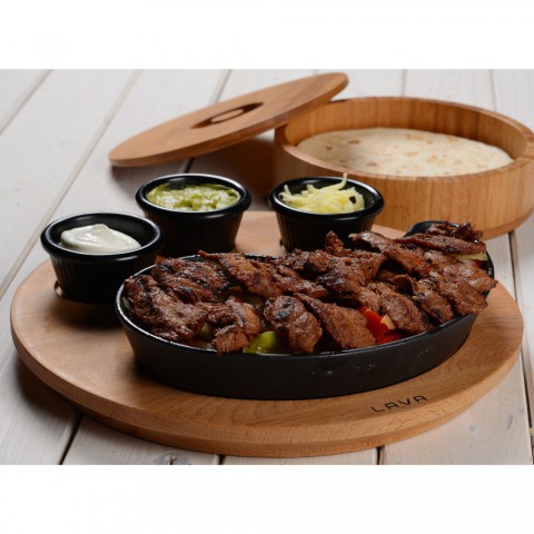 Lava Döküm Damla Formlu Yingyang Fajita Tabağı Kayın Servis Ahşabı 10x20cm. (Bu ürüne sos kapları dahil değildir) ( LV ECO FT D 1020 K4 )