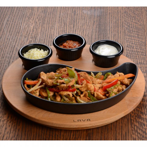 Lava Döküm Damla Formlu Yingyang Fajita Tabağı Kayın Servis Ahşabı 10x20cm. (Bu ürüne sos kapları dahil değildir) ( LV ECO FT D 1020 K4 )