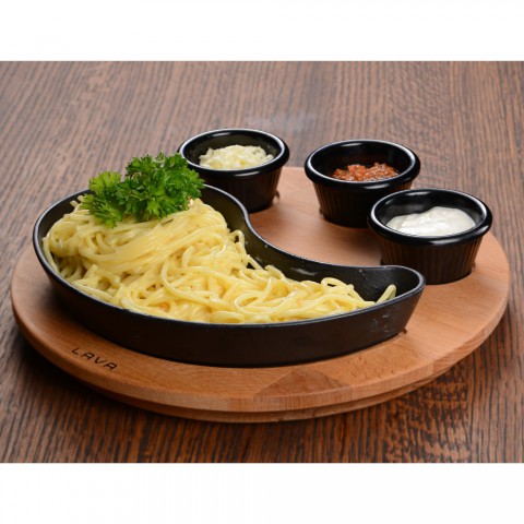 Lava Döküm Damla Formlu Yingyang Fajita Tabağı Kayın Servis Ahşabı 10x20cm. (Bu ürüne sos kapları dahil değildir) ( LV ECO FT D 1020 K4 )