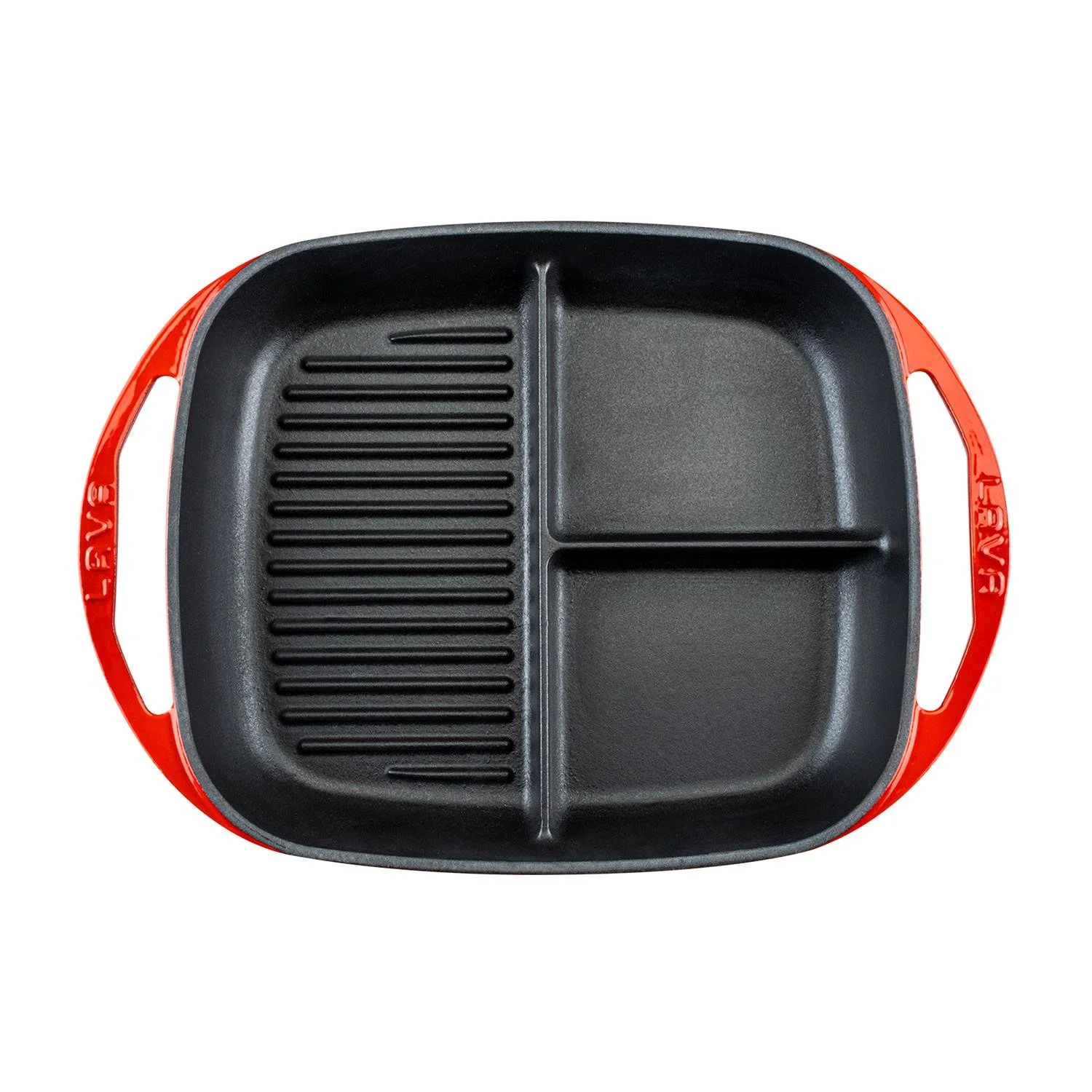 Lava Döküm 26*30 cm Dikdörtgen 3 Bölmeli Izgara Tava Döküm Demir Yekpare Çift Kulplu Lava Döküm 26*30 cm Dikdörtgen 3 Bölmeli Izgara Tava Döküm Demir Yekpare Çift Kulplu