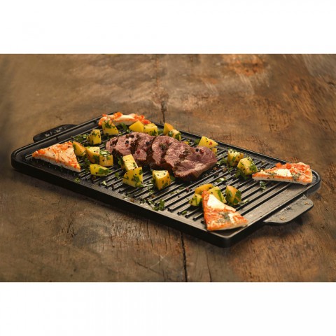 Lava Döküm Dikdörtgen Izgara Çift Yön Hot Plate Döküm Demir Yekpare Çift Kulplu 26x47cm. ( LV ECO GT 2647 T6 ) Siyah