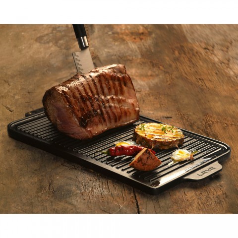 Lava Döküm Dikdörtgen Izgara Çift Yön Hot Plate Döküm Demir Yekpare Çift Kulplu 26x47cm. ( LV ECO GT 2647 T6 ) Siyah