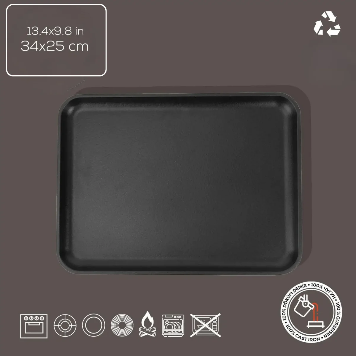 Lava Döküm Dikdörtgen Servis Tabağı 34*25 cm