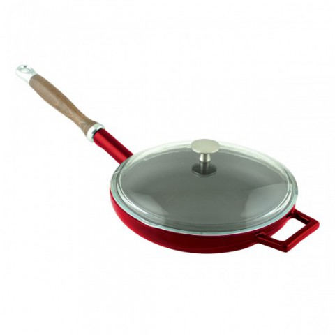 Lava Döküm Kızartma Tavası, Ahşap Kulplu, Cam kapaklı. Çap(Ø)28cm ( LV Y TV 28 K3 )