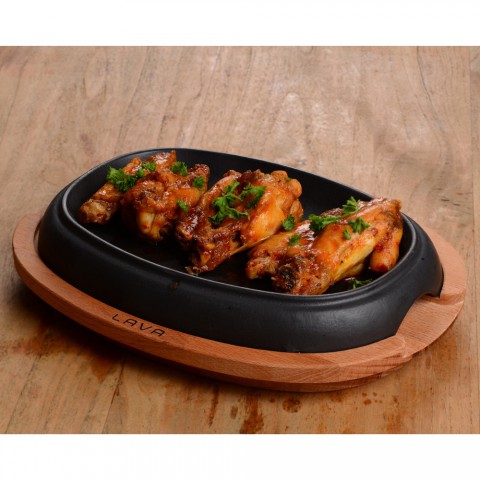 Lava Döküm Oval Fajita Tabağı Kayın Servis Ahşabı 12x19cm ( LV ECO HP 1219 T13 K4 )