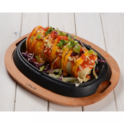Lava Döküm Oval Fajita Tabağı Kayın Servis Ahşabı 12x19cm ( LV ECO HP 1219 T13 K4 )