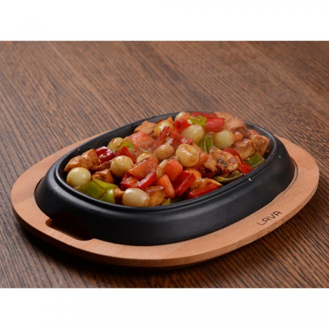 Lava Döküm Oval Fajita Tabağı Kayın Servis Ahşabı 12x19cm ( LV ECO HP 1219 T13 K4 )