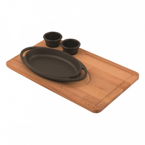 Lava Döküm Oval Sahan Döküm Demir Yekpare Çift Kulplu Kayın Servis Ahşabı  , 21x14cm ( LV ECO O TV 2114 K444 )