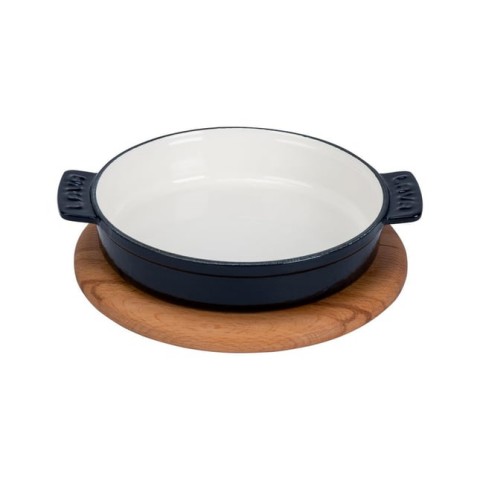 Lava Döküm Yuvarlak 14 cm Güveç Kabı ve Kayın Servis Ahşabı