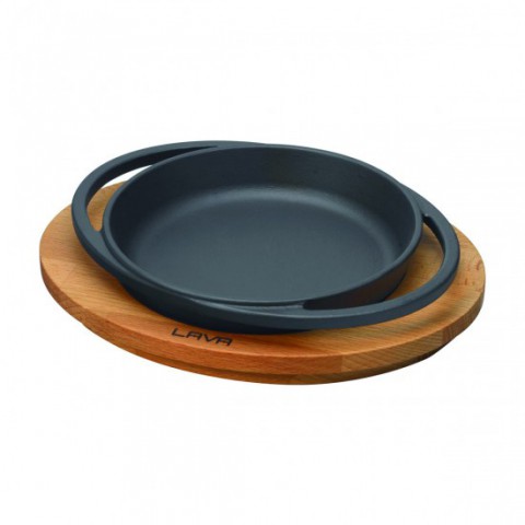 Lava Döküm Yuvarlak Kulplu Tava ve Ahşap Altlıklı. Çap(Ø)16cm. ( LV ECO Y TV 16 K4 )