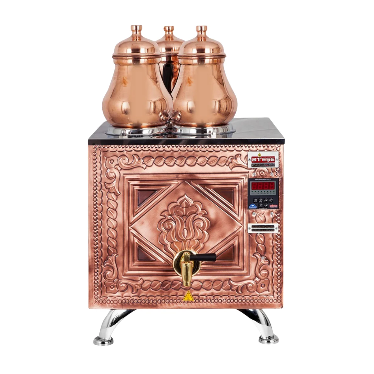 Ateşe TKAE03  Titanium Keyfchi Elektrikli Bakır Çay Kazanı 3 Demlikli