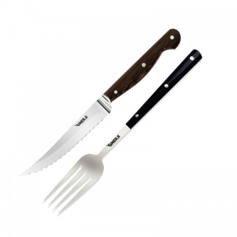 Wooden Krom Bilezikli 2li Steak Seti  (SNR-70150)