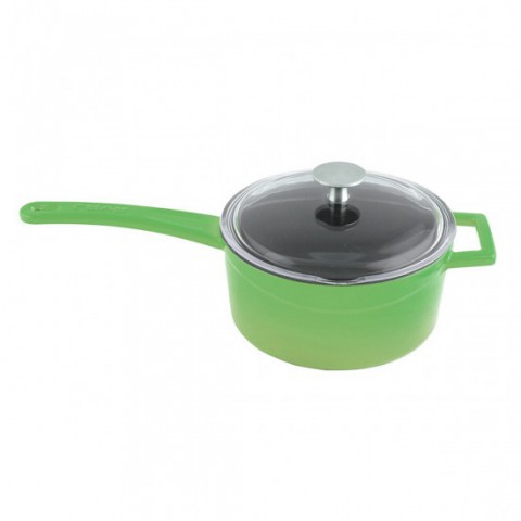 Lava Döküm Ø 16 cm Yuvarlak Sos Tenceresi Cam kapaklı, Metal Saplı. Glaze Serisi ( LV Y SOS 16 K3 ) Yeşil